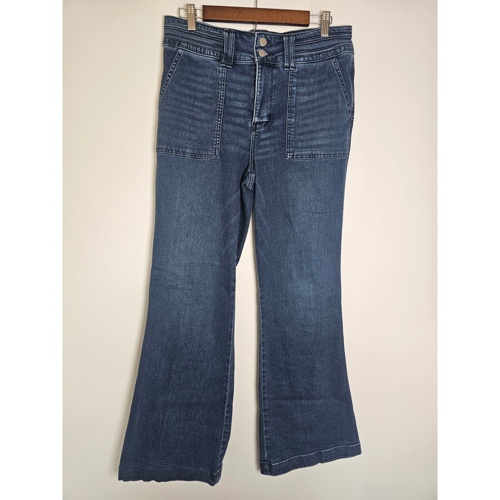 Boho Maurices Everflex Flare Jeans Womens 4 Regular Blue High Rise Patch Pocket